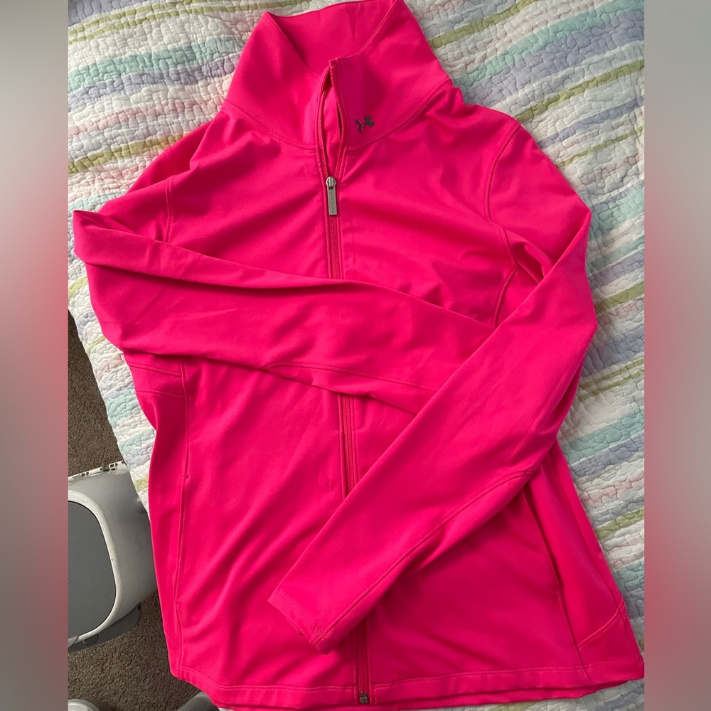 🩷🍉UNDER ARMOUR BARBIE NEON PINK HALF ZIP LONG SLEEVE ATHLETIC WEAR SHIRT🍉🩷